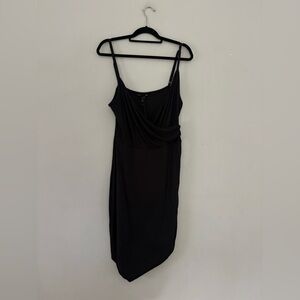 Elegant Black Draped Midi Dress